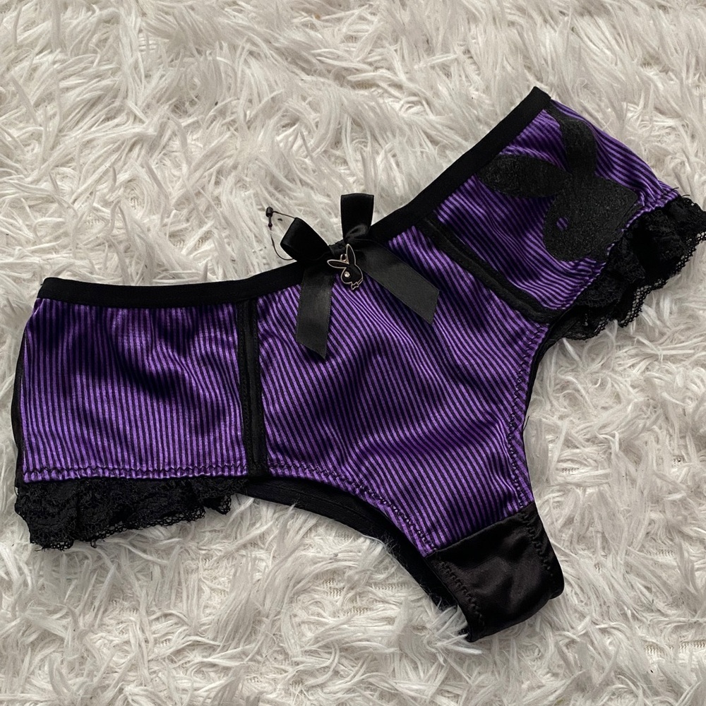 Playboy Y2K Purple and Black Lace Trim Panties